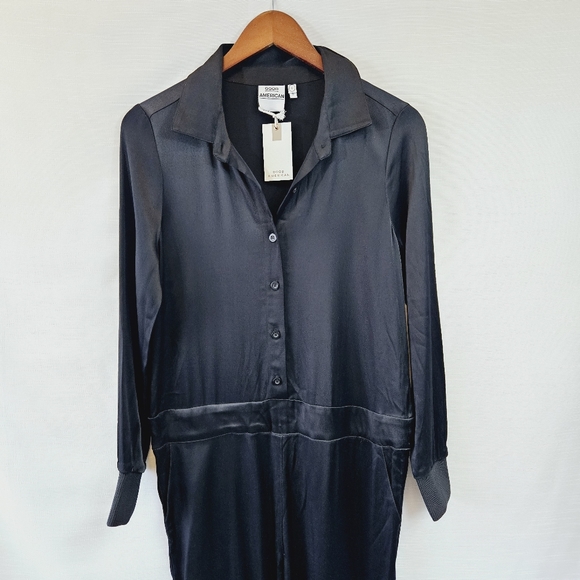 NWT Good American Black Satin Jumpsuit size 0 - Picture 4 of 11